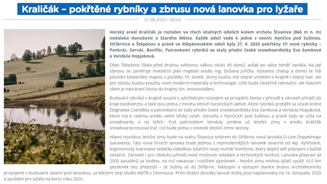 Kraličák – pokřtěné rybníky a zbrusu nová lanovka pro lyžaře